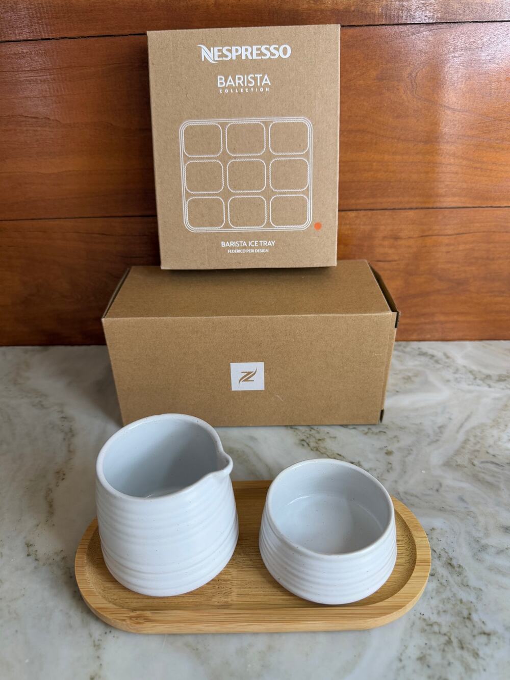 Nespresso Stoneware creamer Sugar Set & Barista Ice Tray